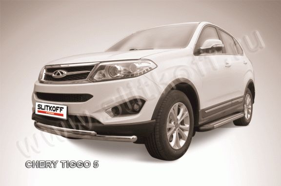 Защита переднего бампера d57+d42 двойная Chery Tiggo 5 CT5-002