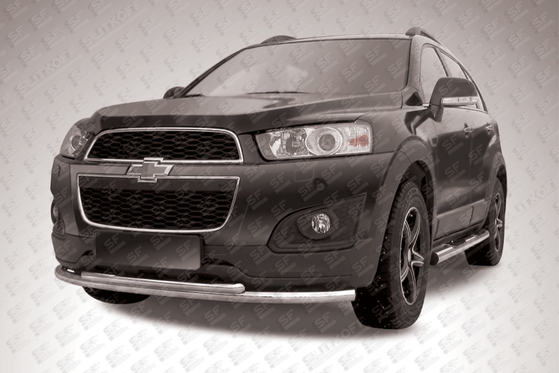 Защита переднего бампера d57+d42 двойная радиусная Chevrolet Captiva 2013