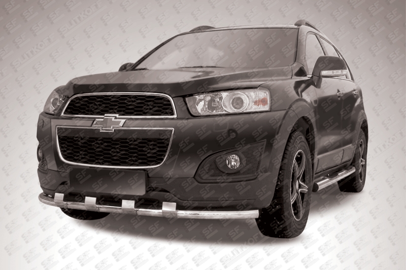 Защита переднего бампера d57 с декоративными элементами Chevrolet Captiva 2013